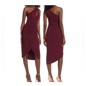 Lulu's dress burgundy So Flirty One Shoulder